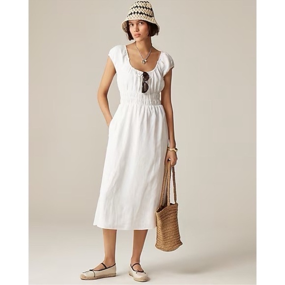 J. Crew Dresses & Skirts - J Crew Cap Sleeve Linen Midi Dress in White